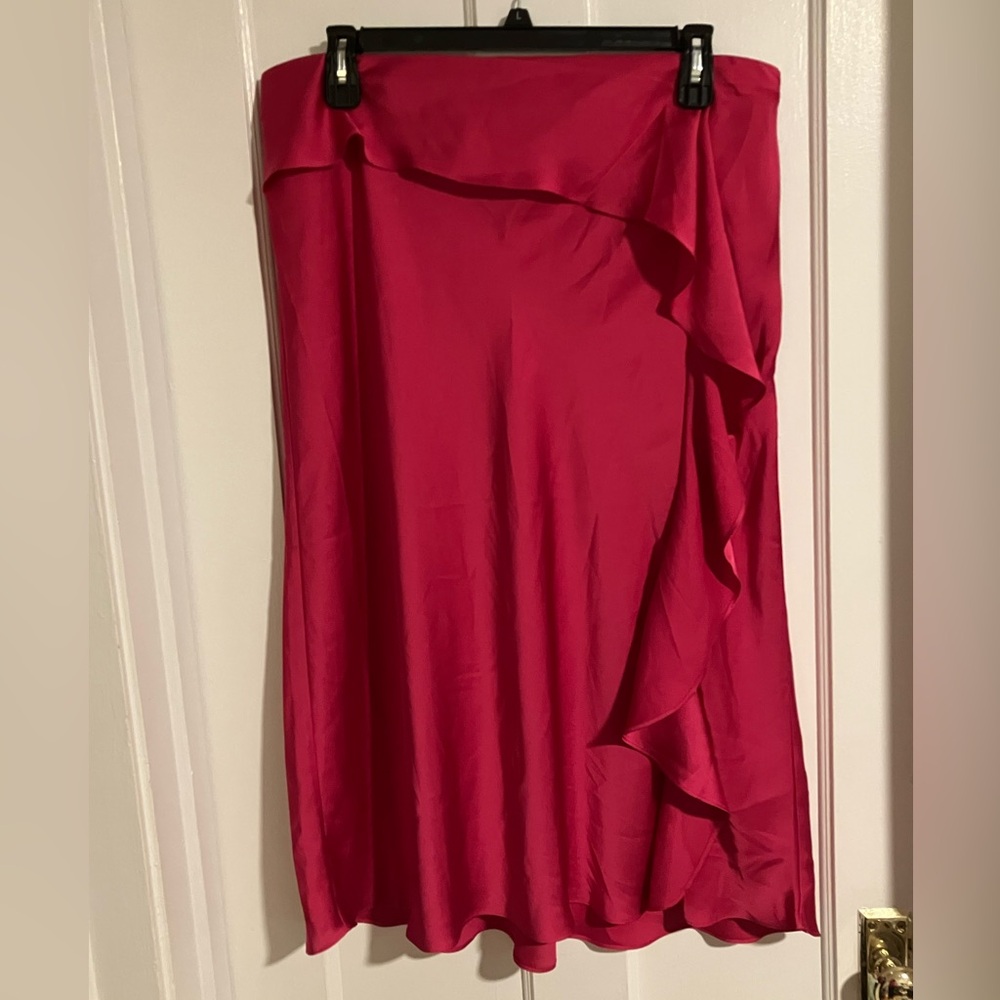 Express hot pink midi skirt with ruffle detail